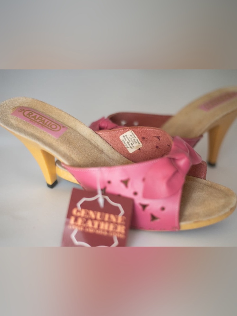 NWT Rapollo Pink Leather Slip-On Mules with Bow Accent
